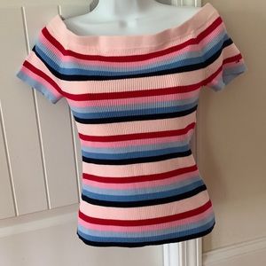 TOMMY HILFIGER DENIM Women's StripeKnit Off-the-shoulder Casual Shirt Top Medium